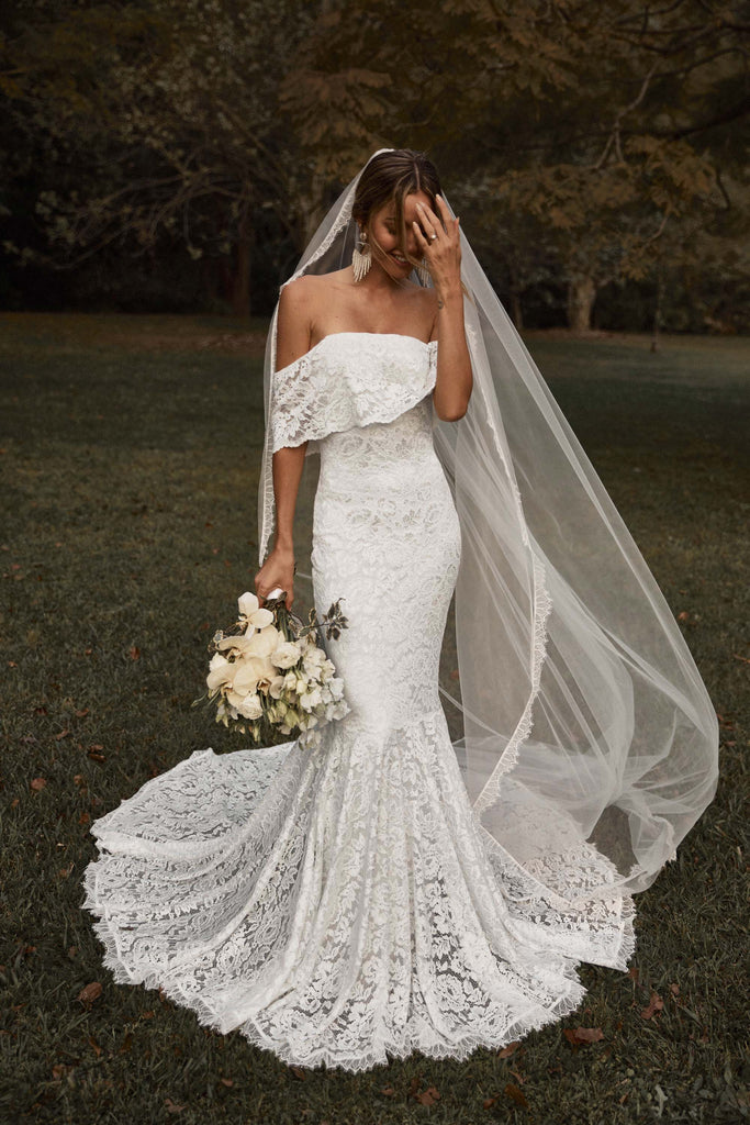 Peaches Pearl lace wedding dress